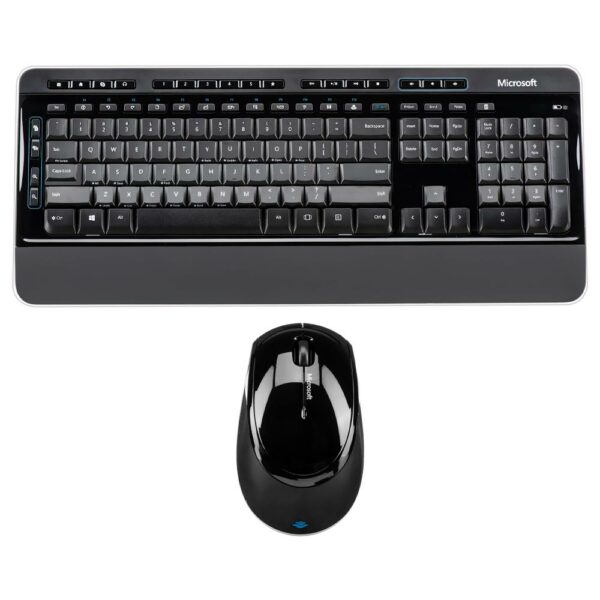 Teclado + Mouse Microsoft 3050 Wireless / Ingles - Preto / Branco (PP3-00001)