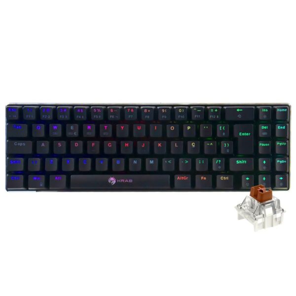 Teclado Gamer Mecanico KRAB KBMGK50 Inferno Wireless / RGB / Brown / Portugues - Preto