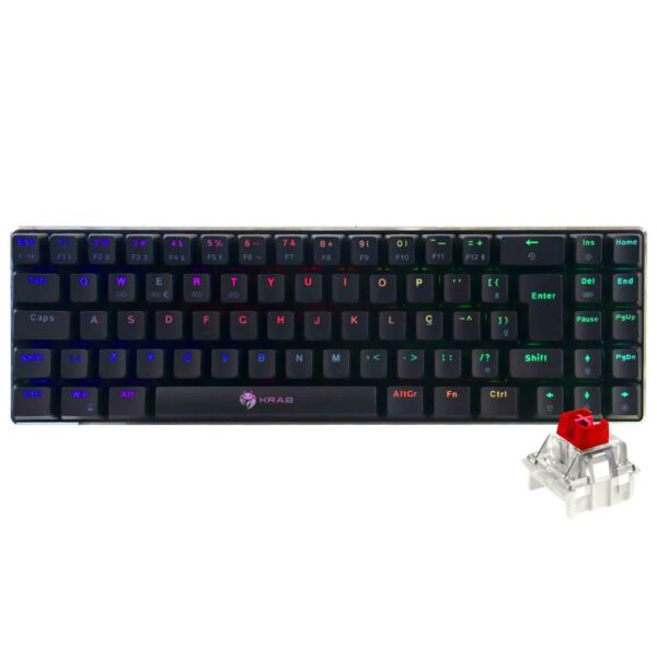 Teclado Gamer Mecanico Quanta Krab KBMGK50 Inferno Wireless / RGB / Red / Portugues - Preto