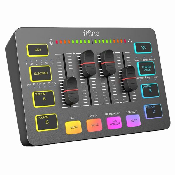 Fifine Mixer Ampligame SC3 RGB / USB / Type-C - Preto