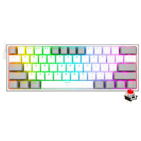 Teclado Gamer Mecanico Redragon K617-RGB Fizz Mini USB / RED / Ingles - Branco / Cinza
