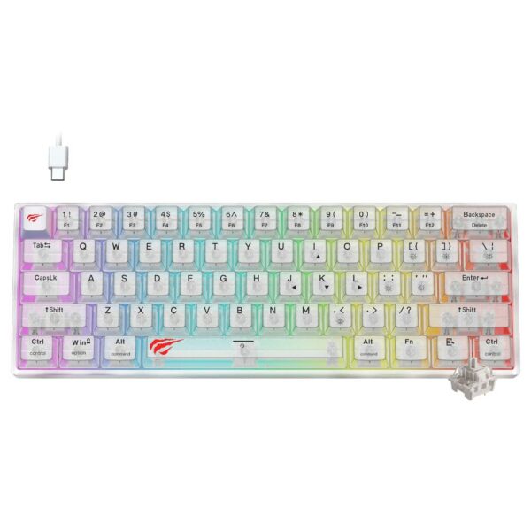 Teclado Gamer Mecanico Havit Gamenote Mini KB877L USB / RGB / Branco / Ingles - Transparente