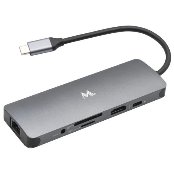 Hub USB-C 3.0 Mtek DS-91TC 9 Portas / HDMI / 3 USB 3.0 / RJ-45 / SD / USB-C / Audio - Prata