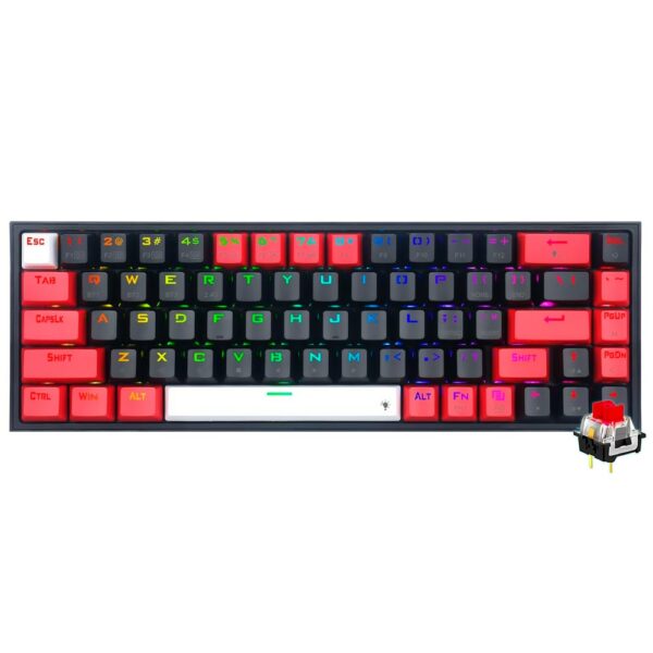 Teclado Gamer Mecanico Redragon K631RGB-PRO-BRW Castor Pro Mini Wireless / RED / Ingles - Preto