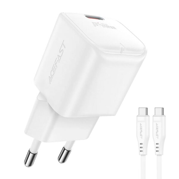 Carregador Tomada Acefast A77 Mini Type-C / 30W - Branco + Cabo Type-C / Type-C 1.2M