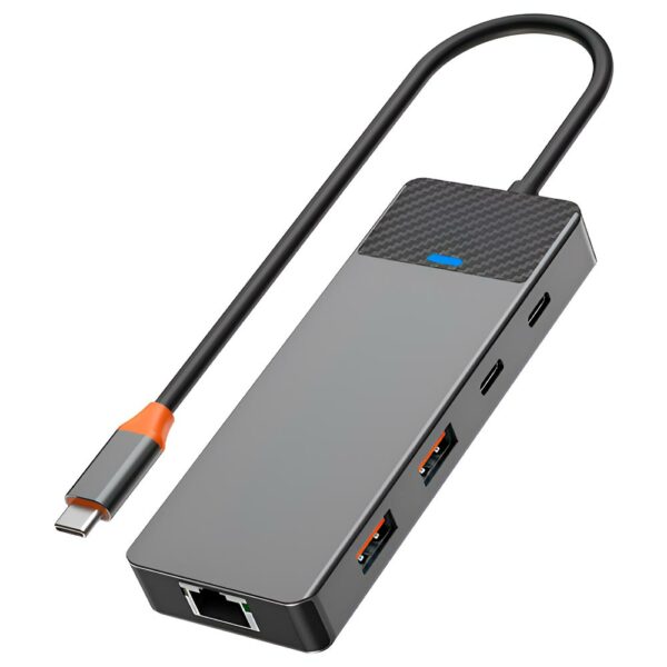Hub USB-C 3.1 Wiwu Linker A923RPT 9 Portas / 2 USB 3.1 / 2 USB 2.0 / 2 USB-C Femea / LAN / SD / TF - Cinza
