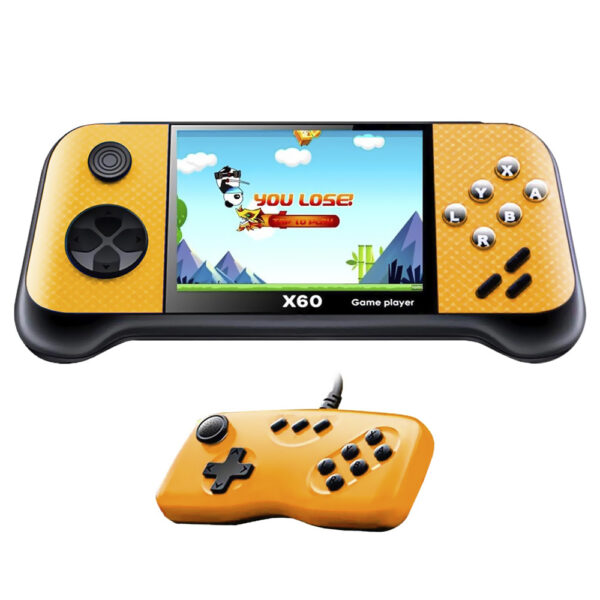 Console Portatil Game Box X60 / 3.5" - Preto Amarelo + Controle (Com 5000 Jogos Retro)