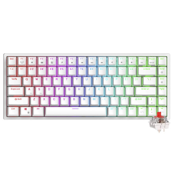 Teclado Gamer Mecanico Royal Kludge RK84 Wireless / RGB / RED / Ingles - Branco
