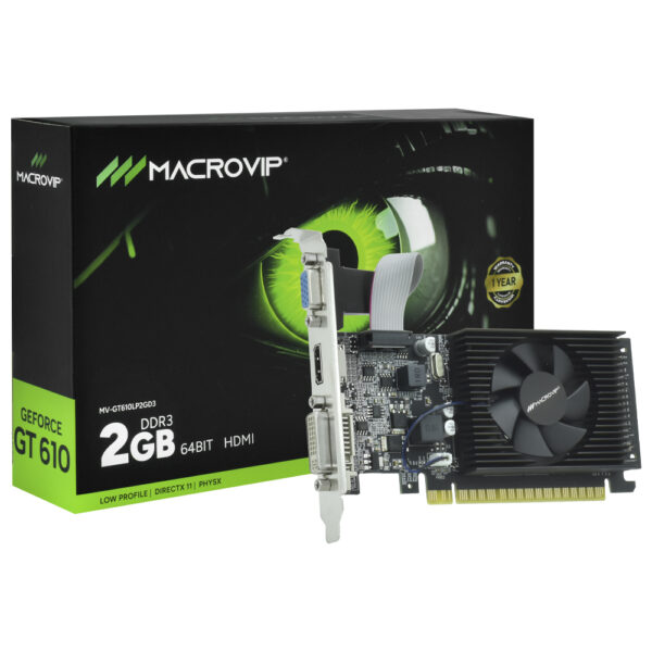 Placa de Video Macrovip 2GB GeForce GT610 DDR3 - LOW PROFILE MV-GT610LP2GD3
