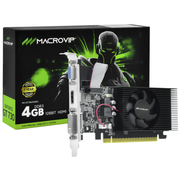 Placa de Video Macrovip 4GB GeForce GT730 DDR3 - LOW PROFILE MV-GT730LP4GD3